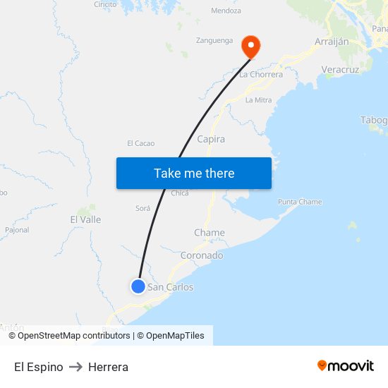 El Espino to Herrera map