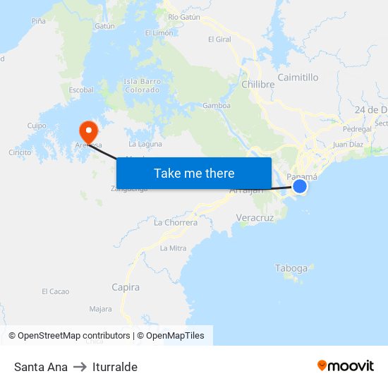 Santa Ana to Iturralde map