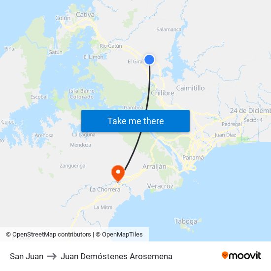 San Juan to Juan Demóstenes Arosemena map