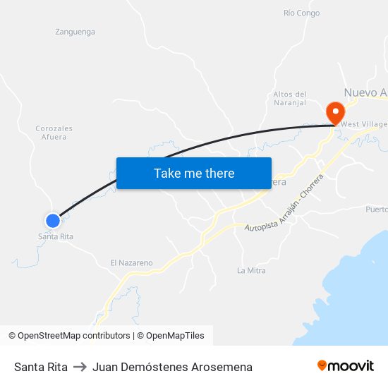 Santa Rita to Juan Demóstenes Arosemena map