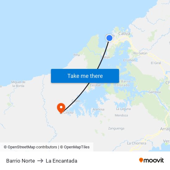 Barrio Norte to La Encantada map