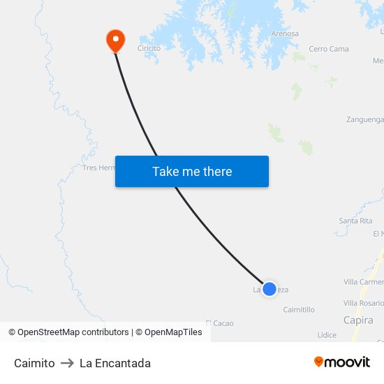 Caimito to La Encantada map