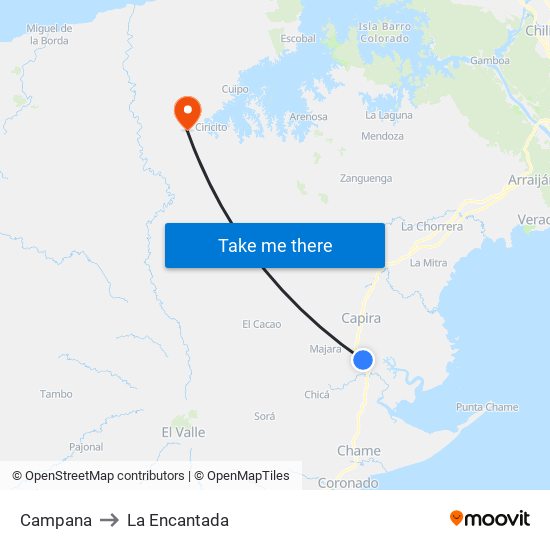 Campana to La Encantada map