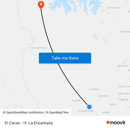 El Cacao to La Encantada map