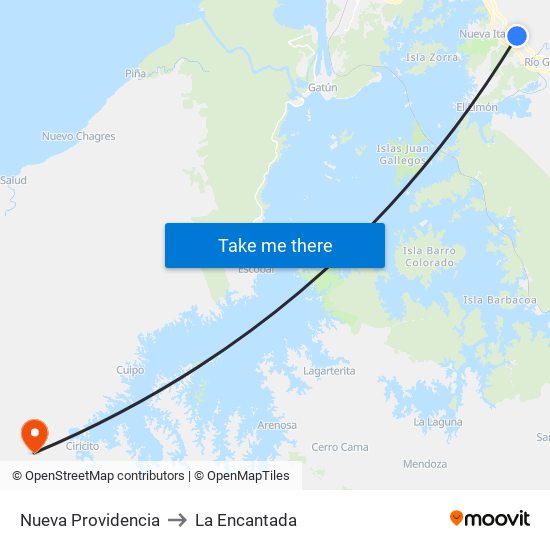 Nueva Providencia to La Encantada map