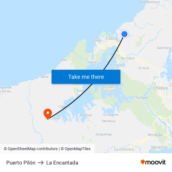 Puerto Pilón to La Encantada map