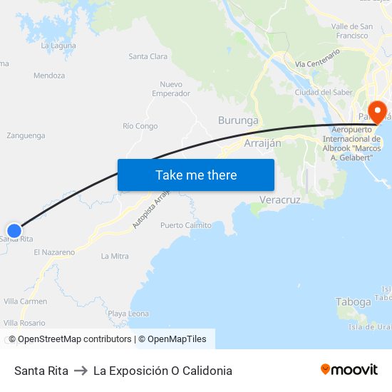 Santa Rita to La Exposición O Calidonia map