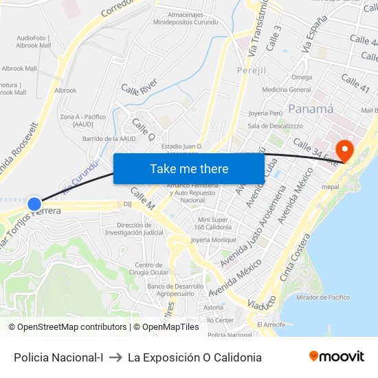 Policia Nacional-I to La Exposición O Calidonia map