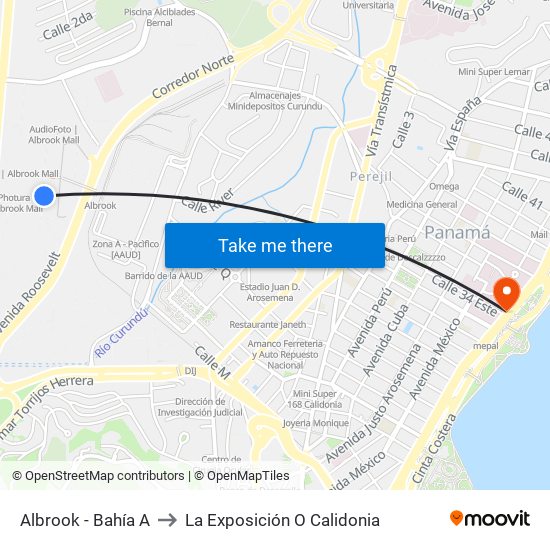 Albrook - Bahía A to La Exposición O Calidonia map