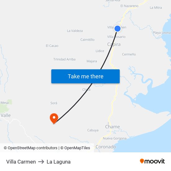 Villa Carmen to La Laguna map