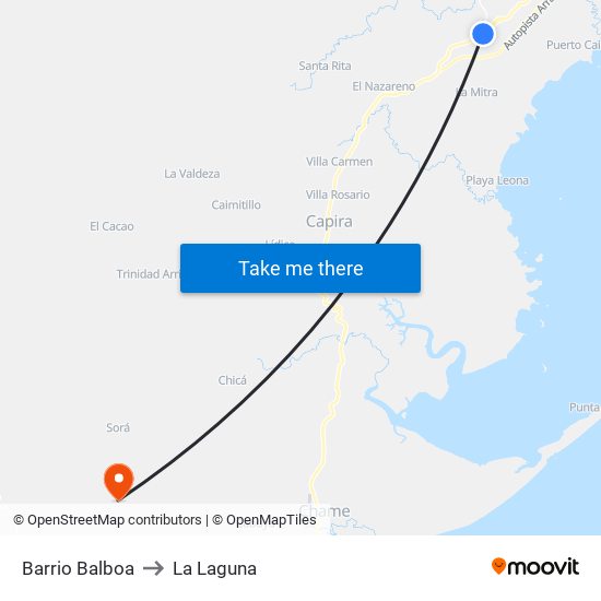 Barrio Balboa to La Laguna map