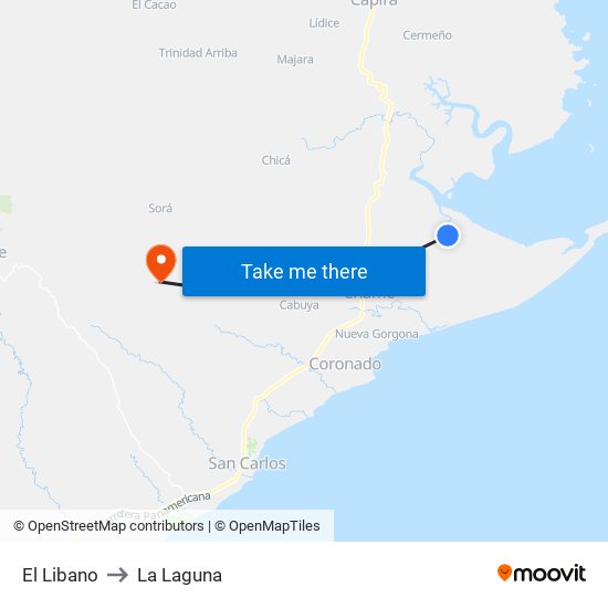 El Libano to La Laguna map