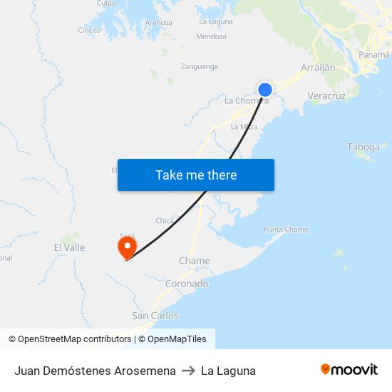 Juan Demóstenes Arosemena to La Laguna map