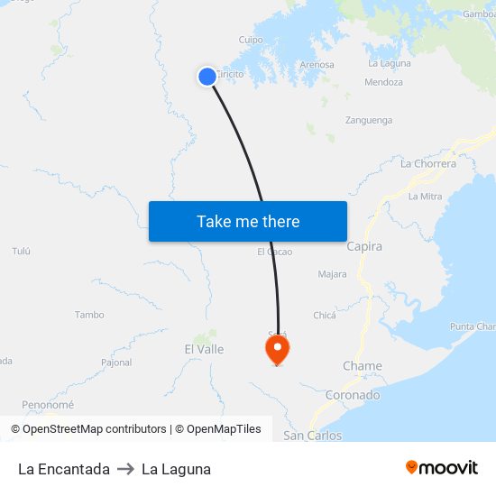 La Encantada to La Laguna map