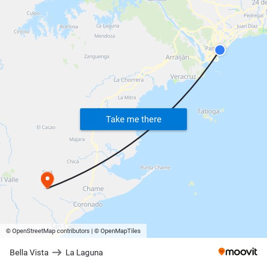 Bella Vista to La Laguna map