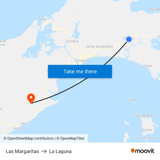 Las Margaritas to La Laguna map