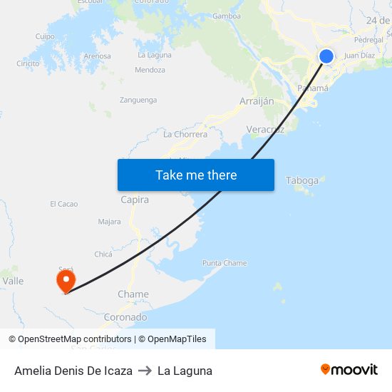 Amelia Denis De Icaza to La Laguna map