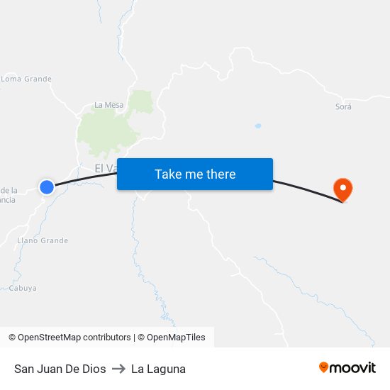 San Juan De Dios to La Laguna map