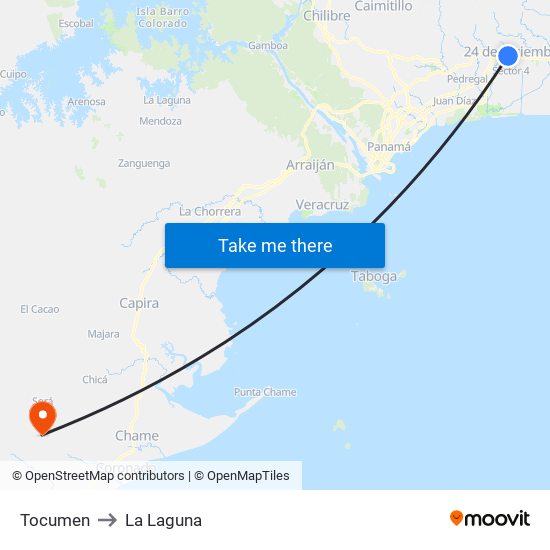 Tocumen to La Laguna map