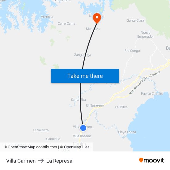 Villa Carmen to La Represa map