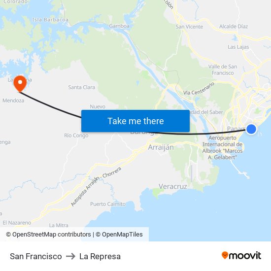San Francisco to La Represa map
