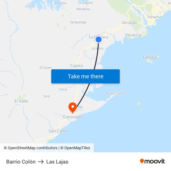 Barrio Colón to Las Lajas map