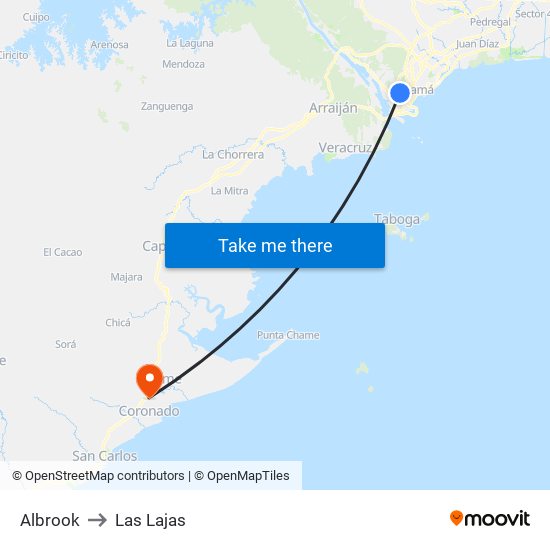 Albrook to Las Lajas map