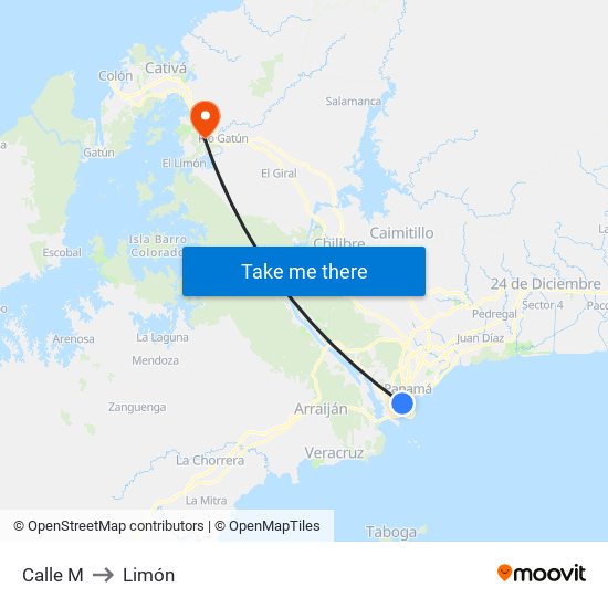 Calle M to Limón map