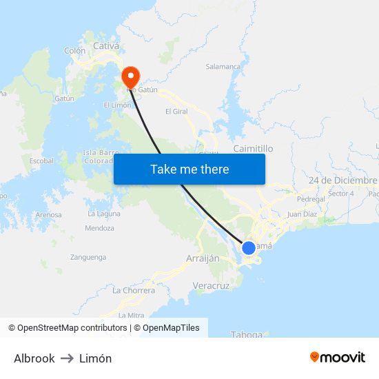 Albrook to Limón map
