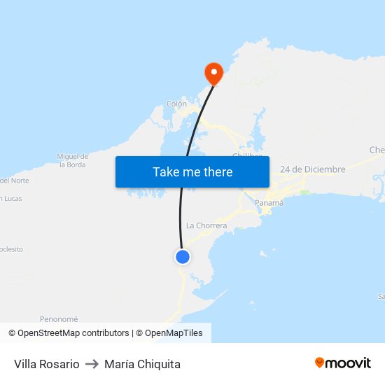 Villa Rosario to María Chiquita map