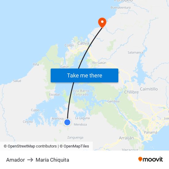 Amador to María Chiquita map