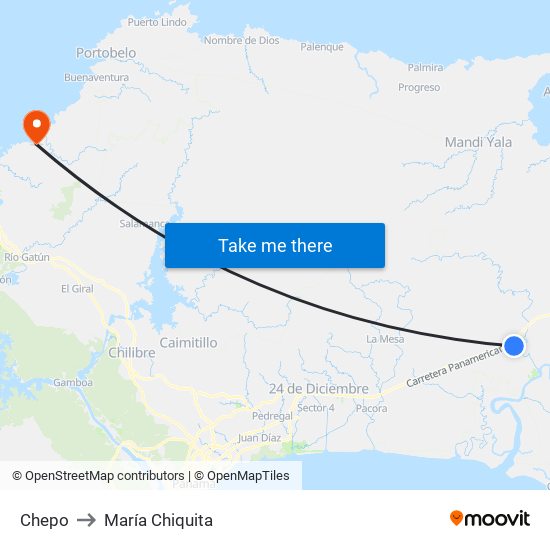 Chepo to María Chiquita map