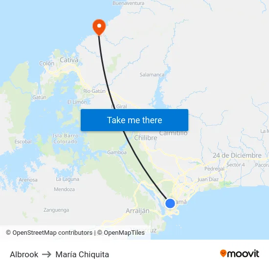 Albrook to María Chiquita map