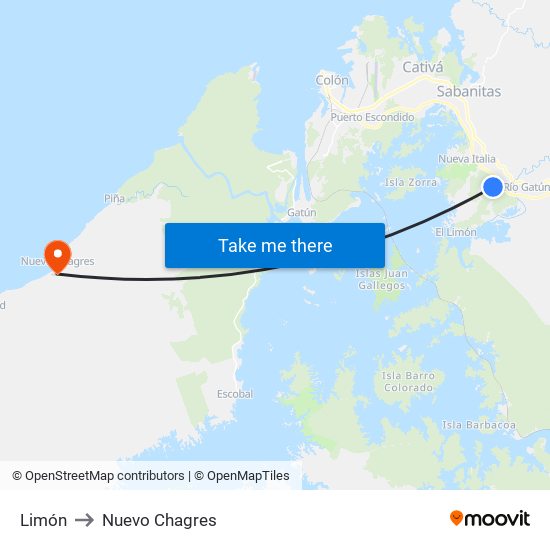 Limón to Nuevo Chagres map