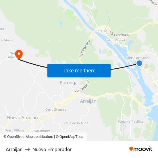Arraiján to Nuevo Emperador map