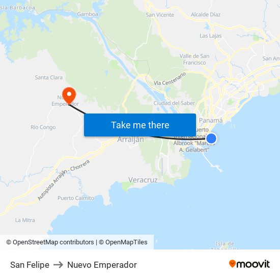 San Felipe to Nuevo Emperador map