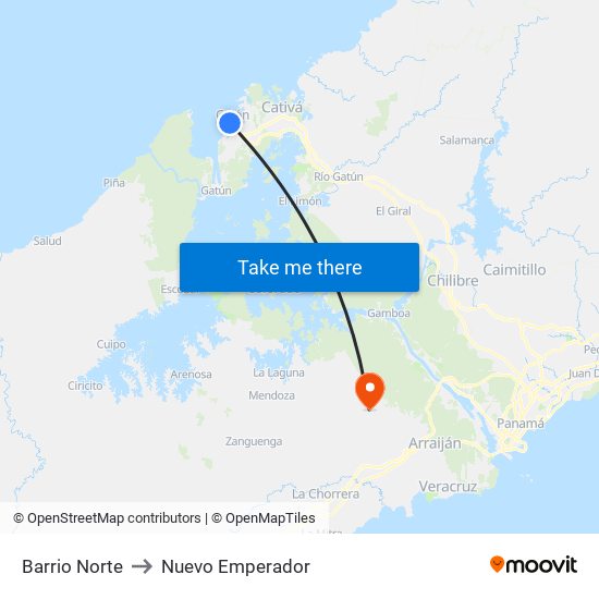Barrio Norte to Nuevo Emperador map