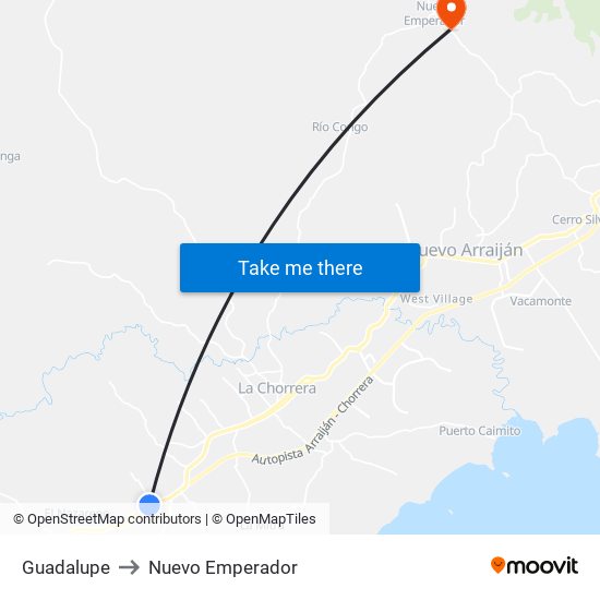 Guadalupe to Nuevo Emperador map
