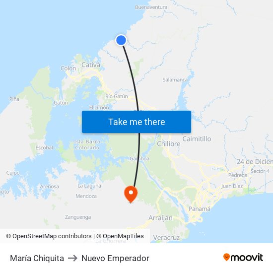 María Chiquita to Nuevo Emperador map