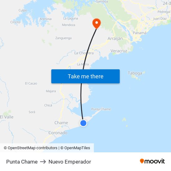 Punta Chame to Nuevo Emperador map