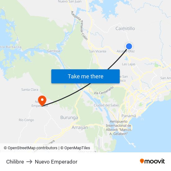 Chilibre to Nuevo Emperador map