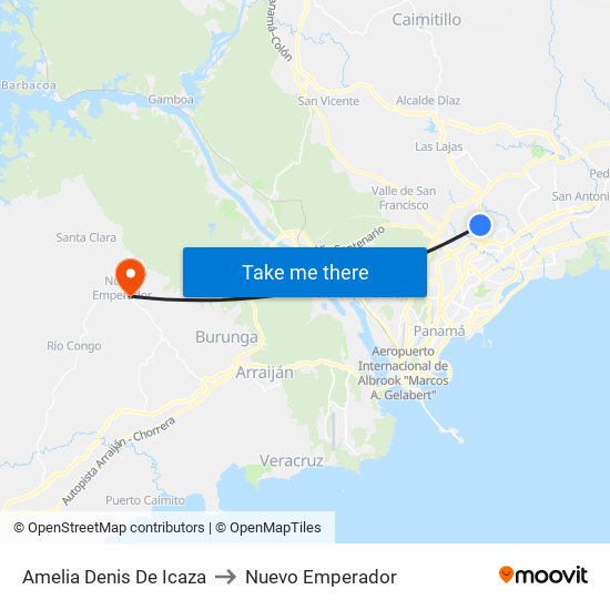 Amelia Denis De Icaza to Nuevo Emperador map