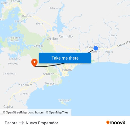 Pacora to Nuevo Emperador map