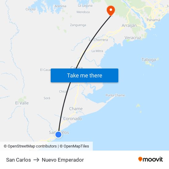 San Carlos to Nuevo Emperador map