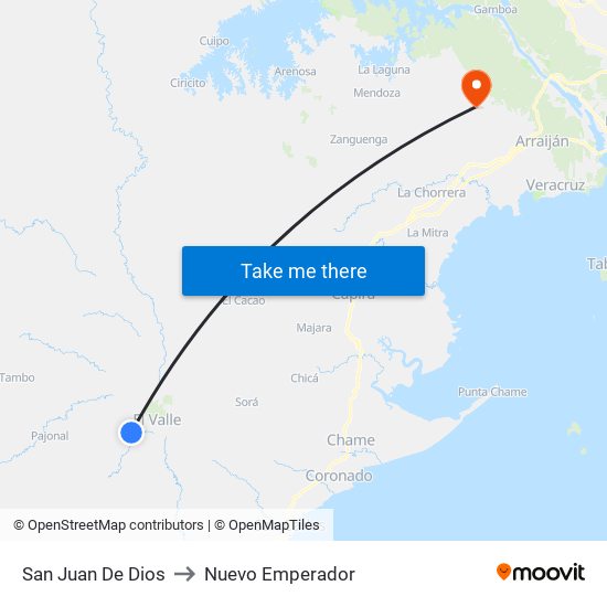 San Juan De Dios to Nuevo Emperador map