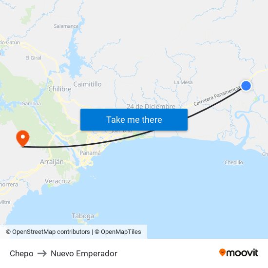 Chepo to Nuevo Emperador map