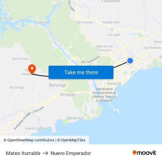 Mateo Iturralde to Nuevo Emperador map