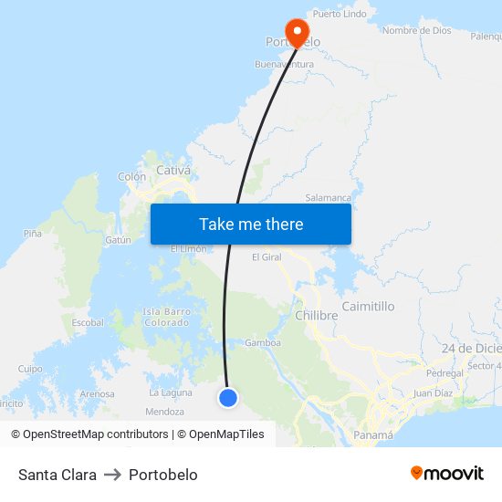 Santa Clara to Portobelo map