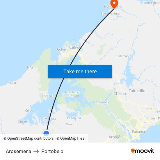 Arosemena to Portobelo map