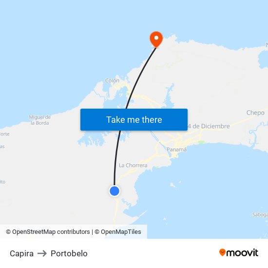 Capira to Portobelo map